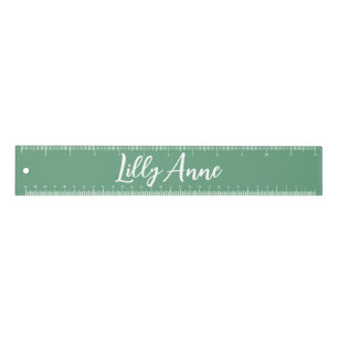Elegant Green White Chic Script Personalized Ruler