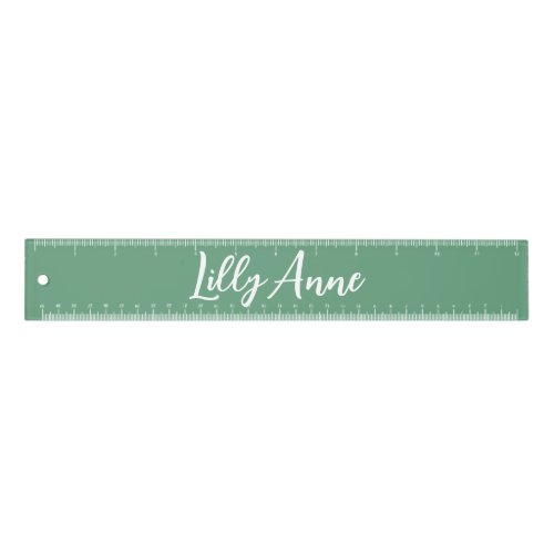 Elegant Green White Chic Script Personalized Ruler