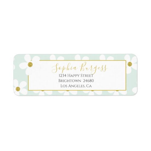 Elegant Green White Floral Simple Daisy Gold Label