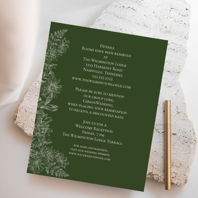 Elegant Green White Floral Wedding Details   Enclosure Card (Creator Uploaded)