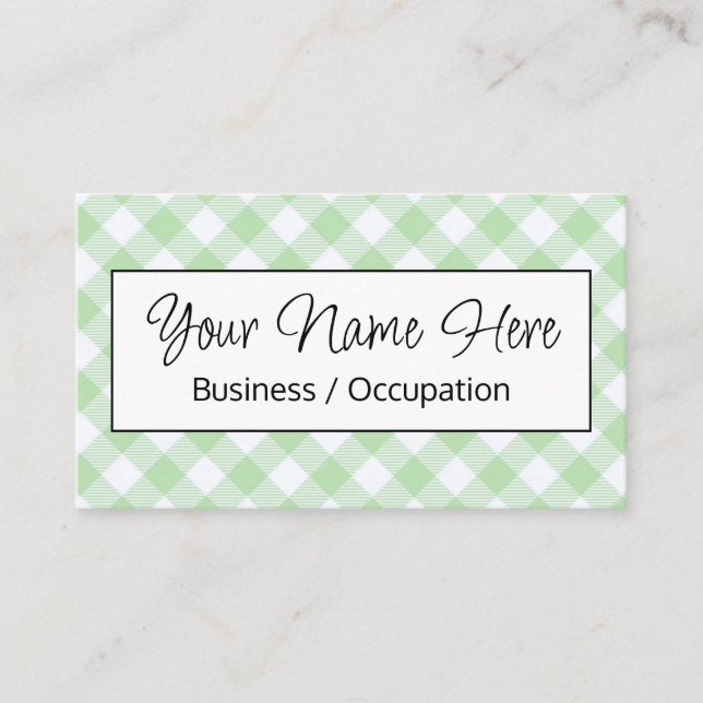 Elegant green white gingham checker  business card (Front)