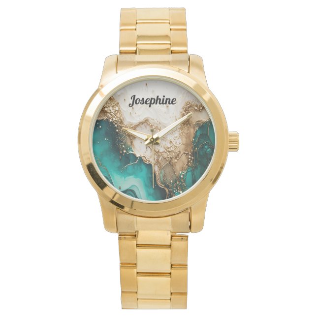 Elegant Green White Glitter Stylish Personalize Watch (Front)