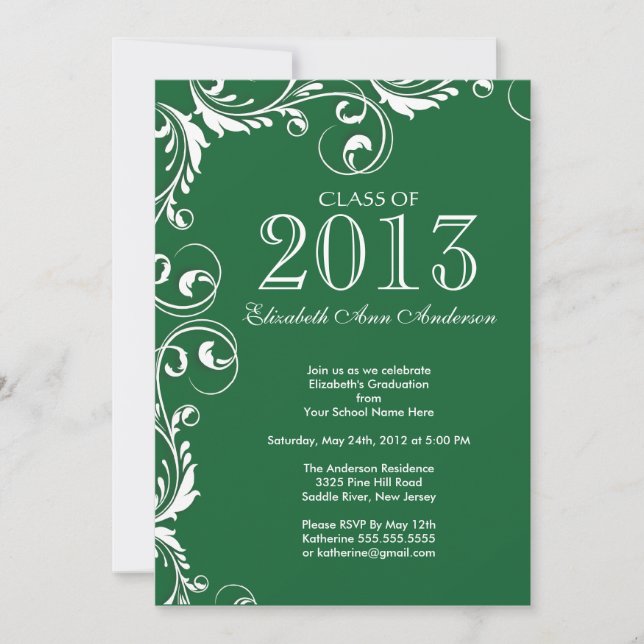 Elegant Green White Graduation Party Invitation (Front)