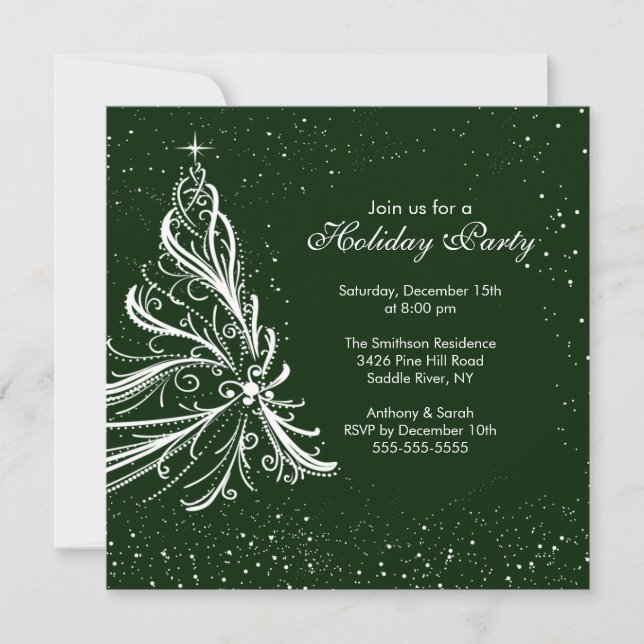 Elegant  Green & White Holiday Party Invitation (Front)