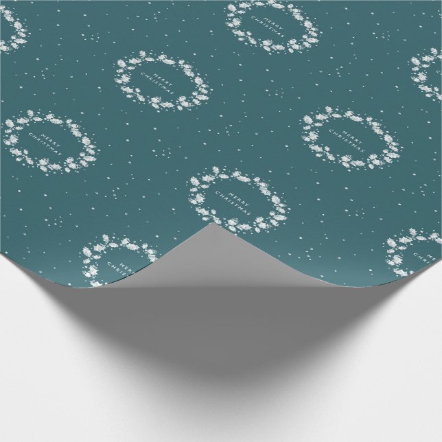 Elegant Green + White Merry Christmas Holly Wreath Wrapping Paper (Corner)