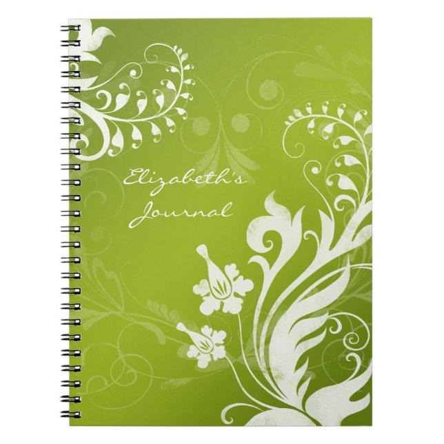 Elegant Green White Personalized Journal Notebook (Front)