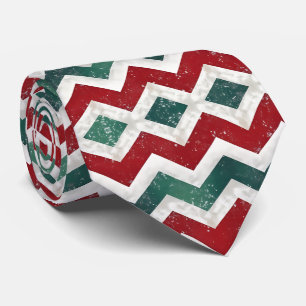 Elegant Green White Red Chevron Pattern Neck Tie