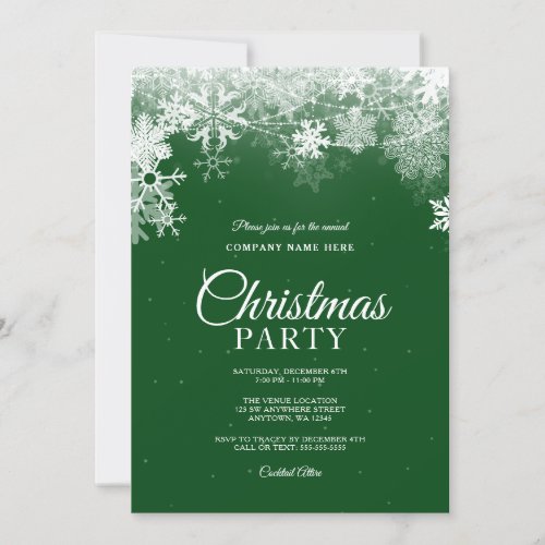 Elegant Green White Snowflake Corporate Christmas Invitation