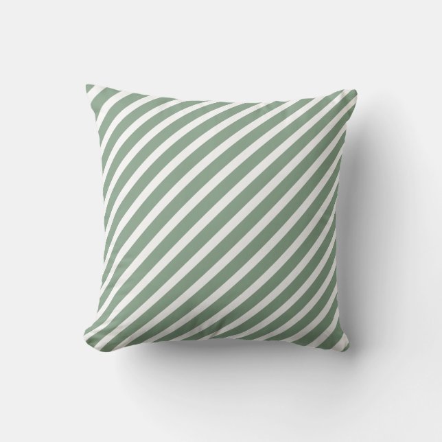 Elegant Green White Striped Throw Pillow (Front)