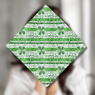 Elegant Green White Stripes Shamrock Glitter Bandana