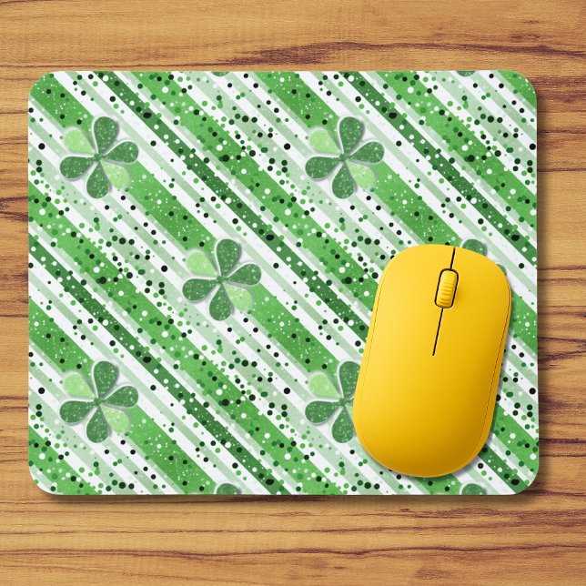 Elegant Green White Stripes Shamrock Glitter Mouse Pad (Creator Uploaded)