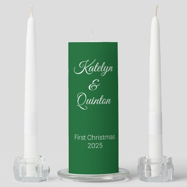 Elegant Green & White:   Unity Candle Set (Front)