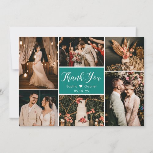 Elegant Green White Wedding Multi Photo Collage Th Thank You Card