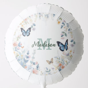 elegant Green Wildflower Boho Monogram In Bloom Balloon