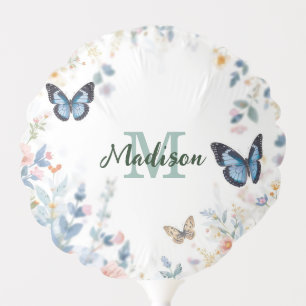 elegant Green Wildflower Boho Monogram In Bloom Balloon