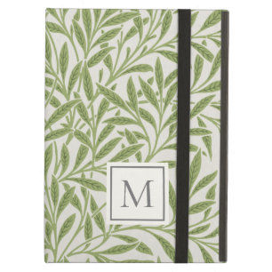 Elegant Green Willow Leaves Monogram Case For iPad Air