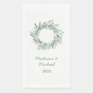 Elegant Green Winter Botanical Wreath Wedding Paper Guest Towels