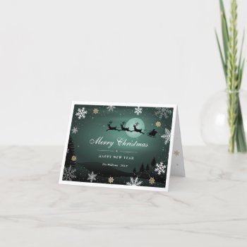 Elegant Green Winter Scene Snowflakes Santa Claus Holiday Card by CustomGreetingCards_ at Zazzle