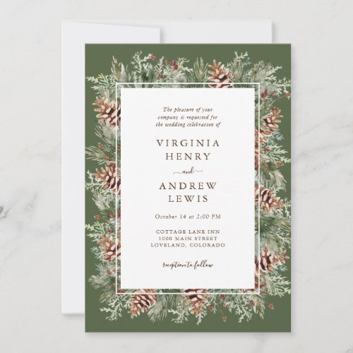 Elegant Green Winter Wedding Invitation