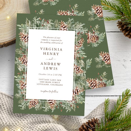 Elegant Green Winter Wedding Invitation