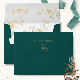 Elegant Green With Gilded Detail Wedding Envelope