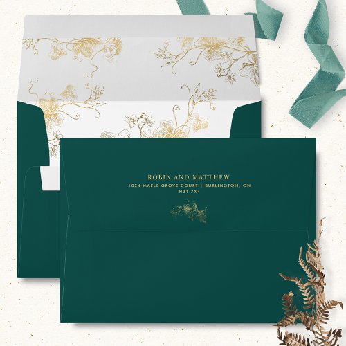 Elegant Green With Gilded Detail Wedding  Envelope