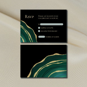 Elegant green with gold agate dark RSVP card