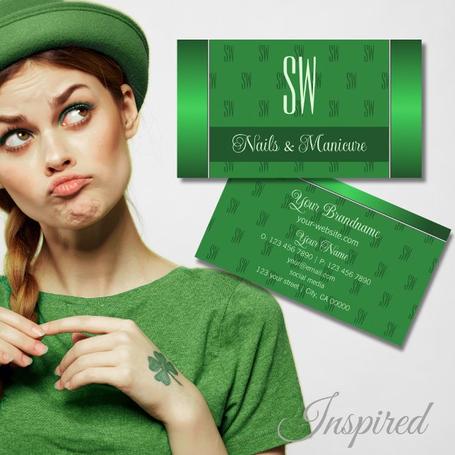 Elegant Green with Monogram Pattern Professional Business Card (Creator Uploaded)