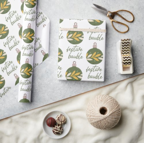 Elegant Green Yellow Christmas Festive Bauble  Wrapping Paper