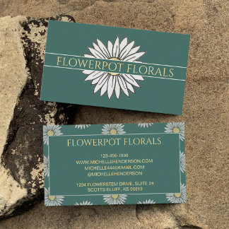 Elegant Green & Yellow Daisy Illustration Florist Business Card