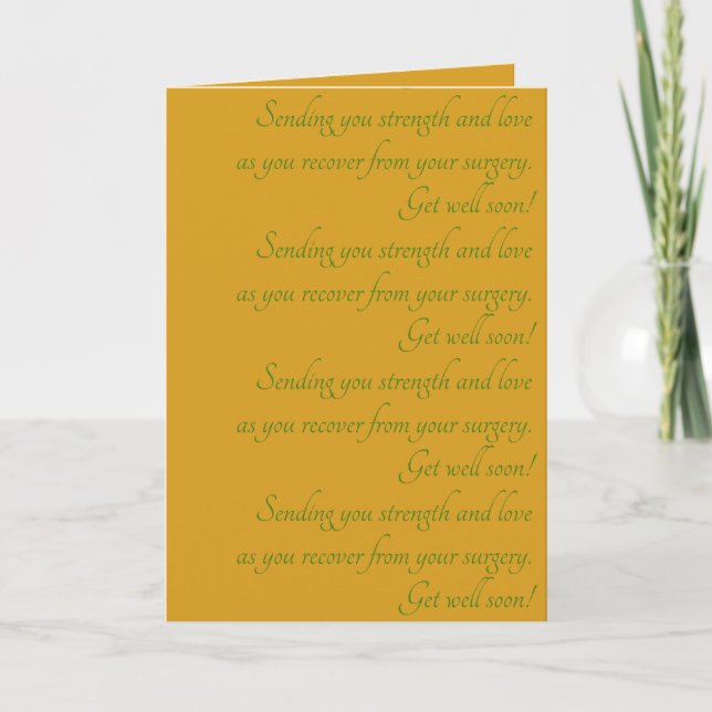 Elegant Green Yellow Get Well Wishes Surgery Card (Front)