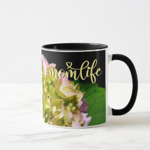 Elegant green yellow pink Hydrangea flowers Mug
