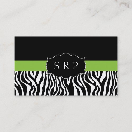 Elegant Green Zebra Monogram Business Cards