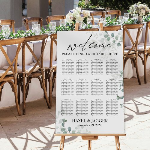 Elegant Greenery 12 Tables Wedding Seating Chart Foam Board