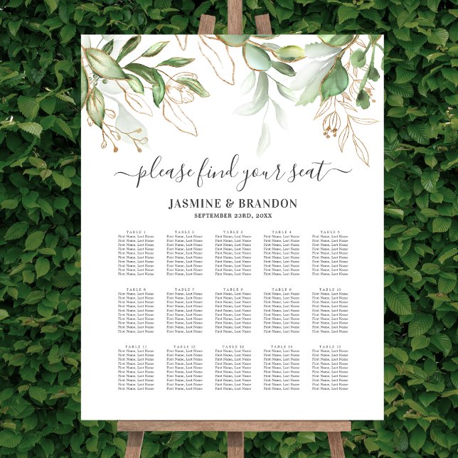 Elegant Greenery 15 Table Wedding Seating Chart Foam Board (Creator Uploaded)