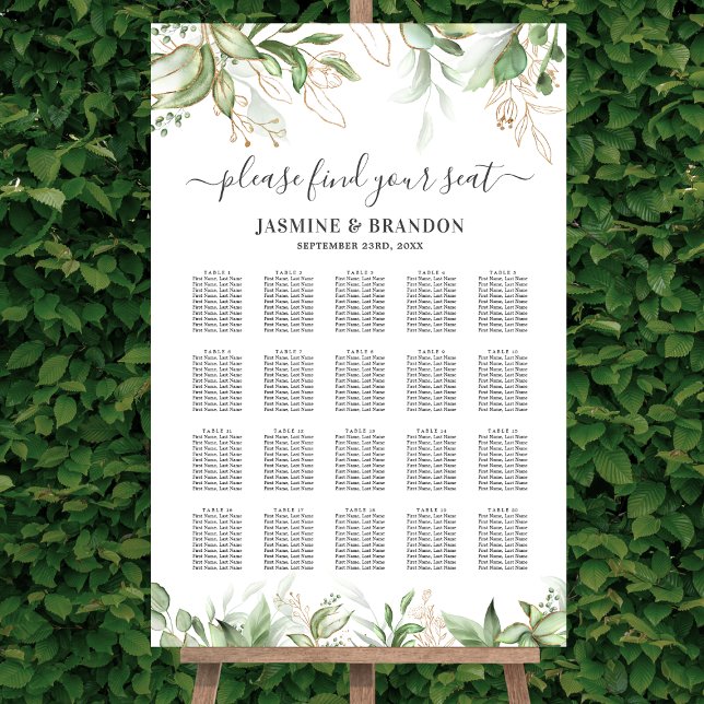 Elegant Greenery 20 Table Wedding Seating Chart Foam Board (Creator Uploaded)