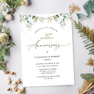 Elegant Greenery 50th Wedding Anniversary  Invitation