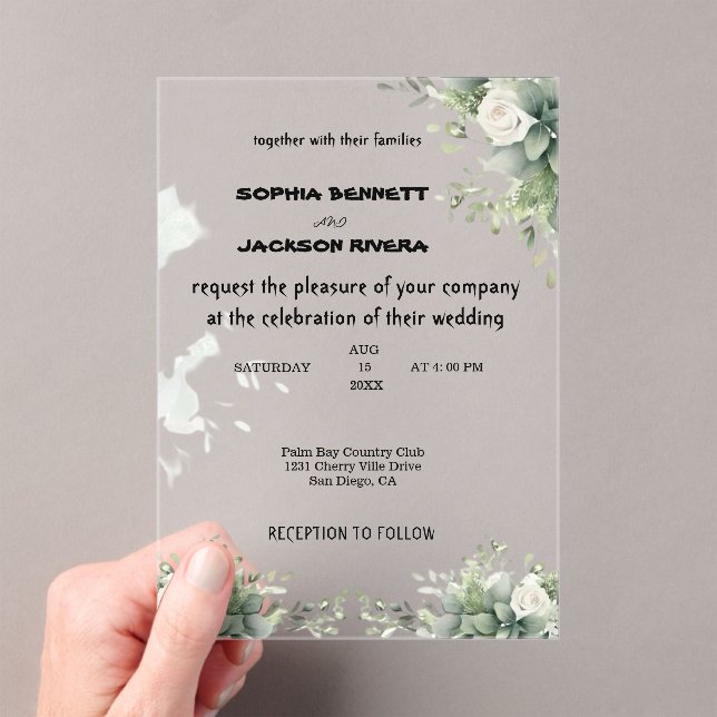 Elegant Greenery Acrylic Wedding Invitation (Insitu (Handheld))