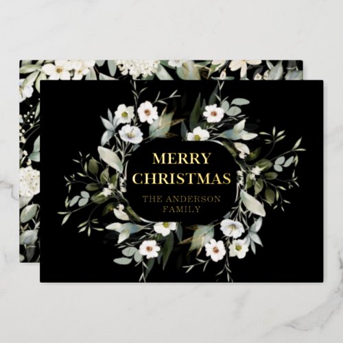 Elegant Greenery Add Your Photo Back Real Foil Holiday Card