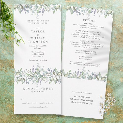 Elegant Greenery All In One Wedding Invitation