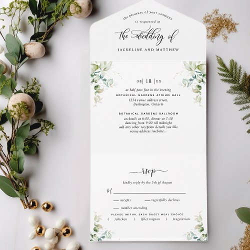 Elegant Greenery All in One Wedding Invite
