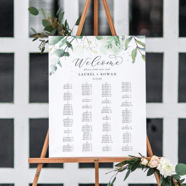 Elegant Greenery Alphabetical Seating Chart Foam Board (Creator Uploaded)
