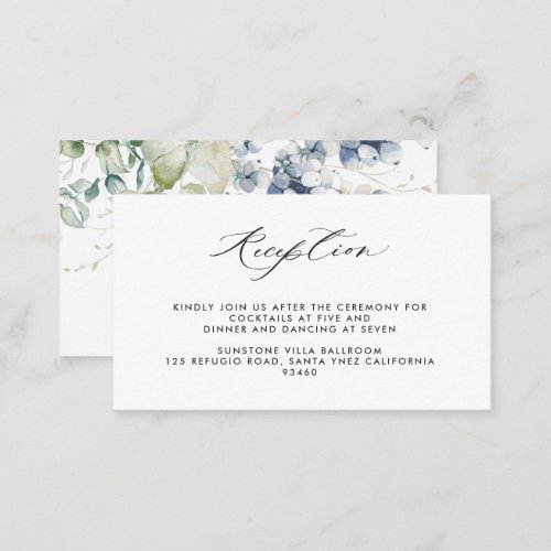 Elegant Greenery and Blue Floral Wedding Reception Enclosure Card