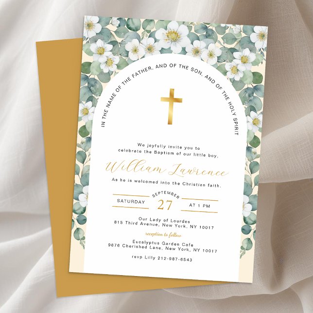 Elegant Greenery and Floral Baptism Invitation (Gender Neutral Baptism Invitation)