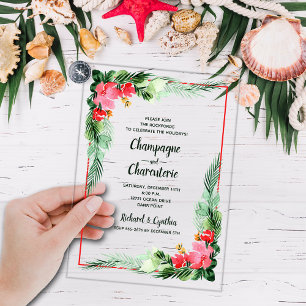 Elegant Greenery and Floral Christmas Acrylic Invitations