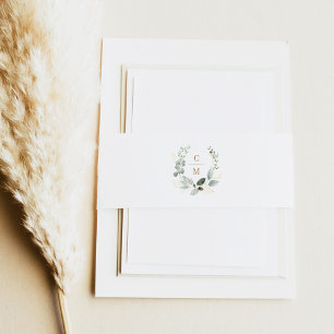Elegant Greenery and Gold Initial Wedding Invitation Belly Band