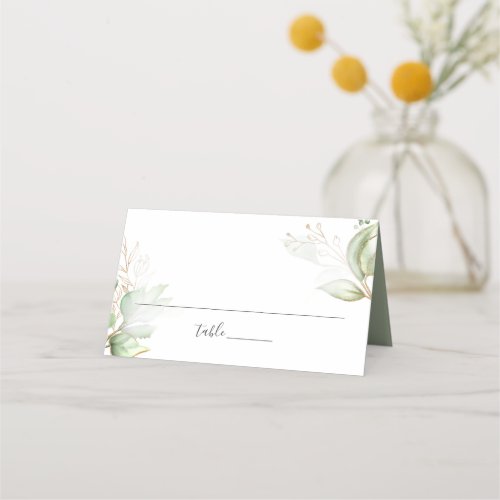 Elegant Greenery and Gold Wedding Place Card