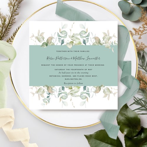 Elegant Greenery and Green Stipe Square Wedding Invitation