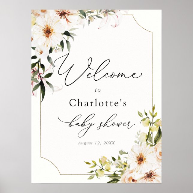 Elegant Greenery and Ivory Florals Bridal Welcome  Poster (Front)
