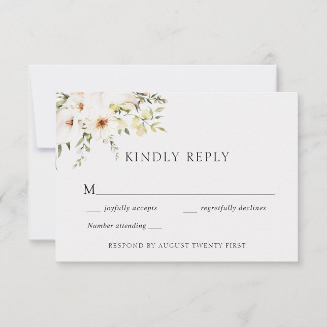Elegant Greenery and Ivory Wedding Response Card (Front)